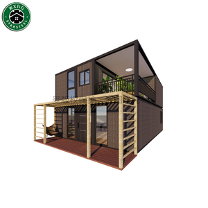 Casa Contenedor Prefabricada Moderna de 2 Pisos, Villa Prefabricada de Lujo con Revestimiento de Madera y Terraza con Pérgola, 3 Dormitorios, Contenedor Modular - Product Image 1