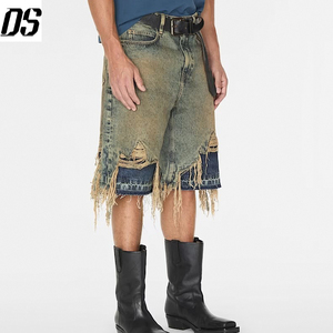 Nouvelle Arrivée <span class=keywords><strong>Short</strong></span> <span class=keywords><strong>en</strong></span> Jean Rétro Délavé Effet Usé Coupe Droite Ample et Déchiré pour Homme Taille Moyenne - Product Image 3