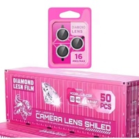 Protection d'Appareil Photo Arrière Colorée à Paillettes Diamantées pour iPhone 16 15 Pro Max 14, Cache Anneau Métallique pour Objectif d'Appareil Photo et Protections d'Écran