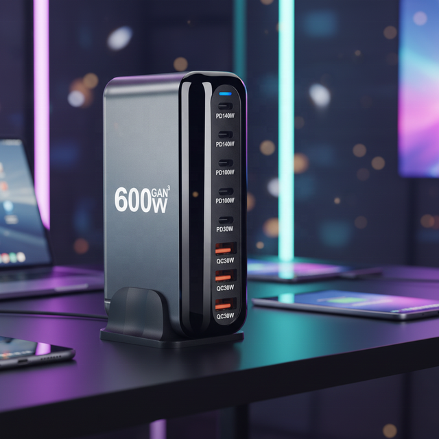 2025 New Model 5C3A 600W GAN PD USB C Charger Block 8-Port Type C Fast Charging Station Hub,PD 3.1 140W Laptop Charger Adapter