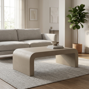 Table basse moderne en résine, design minimaliste, meuble de salon durable, couleur beige clair - Product Image 2