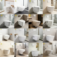 WC suspendu mural rond à réservoir encastré, céramique sans rebord, vente en gros directe usine pour projets hôteliers
