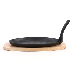 Kitchenware Professional Serving Plate Chef Use Cast Iron Sizzler Plate with Wooden Base - Product Image 4