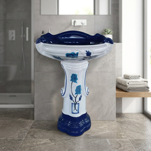 Big Size Ceramic <b>Bathroom</b> Sink One Piece Color Art Pedestal Wash Basin with Smart <b>Mirror</b> and Cabinet - Product Image 3