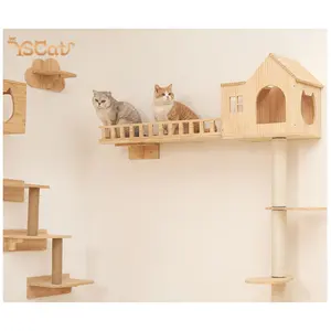 high-ed solid wood cat wall climbing frame with jute for Sleeping, Playing, Climbing