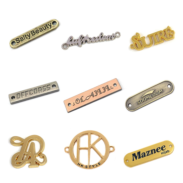 Wholesale Custom Brand Logo Clothing Tag Accessories Engraved Sewing Bag Garment Metal Labels for Handbags