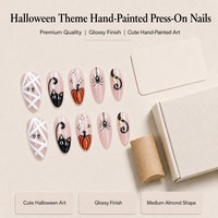 H69 Kaixin Nouvelle Arrivée Halloween Faux Ongles à Presser Français Mignons Peints à la Main Courts Amande pour l'Intérieur Fournitures pour Ongles