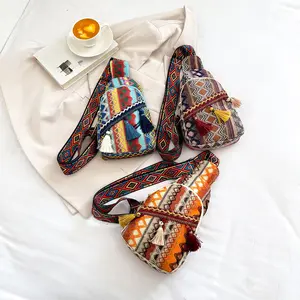 Retro Multicolored Waist Pack Western Stripe Fringe Chest Bag