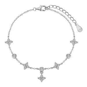 Individueller hochwertiger 925er Sterling-Silber-Schmuck exquisite Einsätze Diamant Zirkon Glücklich Vierblättriger Klee Reißarmkette für Damen