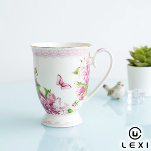 Mug en céramique à motif floral <span class=keywords><strong>vintage</strong></span> de 350 ml avec bordure dorée et poignée élégante pour café, thé, lait, petit-déjeuner, décoration de la maison, du bureau, cadeau - Product Image 1