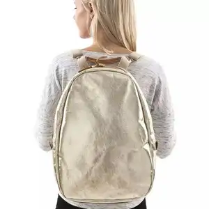 Custom Golden Silver Eco-friendly School Bag Sustainable Waterproof Leisure Sports Backpack Washable Kraft Paper Zipper Backpack