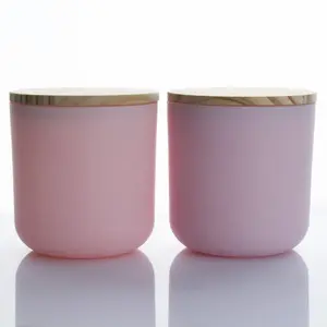 Barattolo di candela di vetro a bocca larga colorato rosa personalizzato da 16 once 500ml di lusso per la produzione di candele