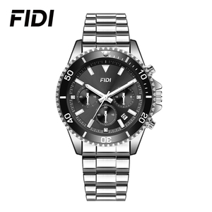 Montre chronographe FIDI pour homme, cadran vert, bracelet en acier inoxydable, fenêtre de date, marqueurs 24 heures, montre de sport résistante à l'eau pour homme - Product Image 1