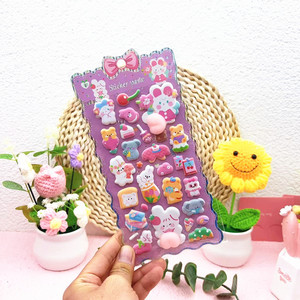 สติกเกอร์การ์ตูนน่ารักสำหรับเด็ก ลายกระต่าย แพนด้า ดอกชบา พิมพ์ลาย UV แบบนูน 3 มิติ  นำเข้าจากต่างประเทศ ยี่ห้อ Wowei ช่วยคลายเครียด - Product Image 3