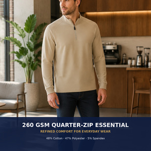 T-shirt à manches longues pour homme, col montant, demi-zip, couleur unie, 260G, coton, polyester, élasthanne, <span class=keywords><strong>Mamba</strong></span> OEM, vente en gros - Product Image 2