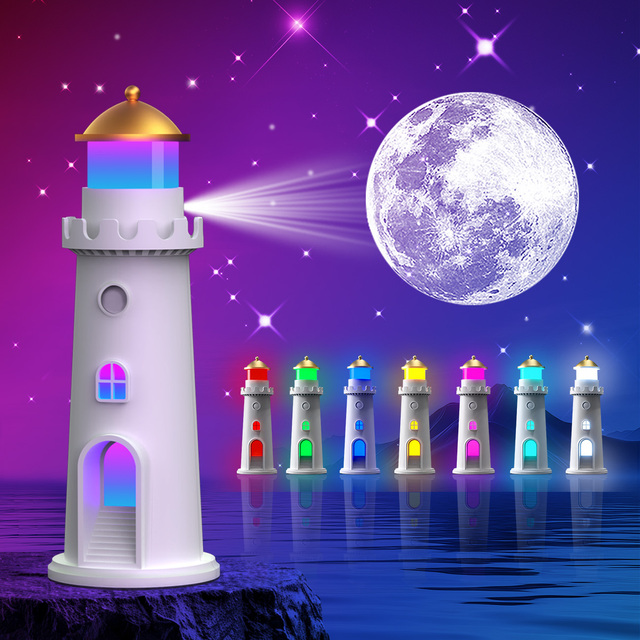 Moonlight Tower Projection Desk Lamp Modern DIY USB Powered 7-Color LED Night Light for Bedroom