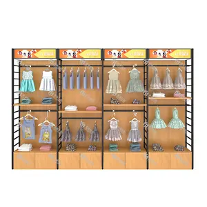 Meicheng rak tampilan pakaian, rak kayu toko butik kain dekorasi berdiri untuk toko pakaian