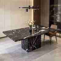 Table à manger contemporaine en marbre, table de salle à manger en pierre naturelle, meubles de luxe sur mesure