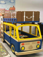 Cama Infantil con Forma de Autobús Vintage, Cama de Madera Maciza con Forma de Coche para Habitación de Niños, Cama Temática Divertida para Dormitorio, Personalización Multifuncional