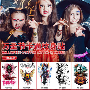 WS-C Halloween dessin animé crâne citrouille <span class=keywords><strong>horreur</strong></span> <span class=keywords><strong>Thriller</strong></span> visage cou transfert d'eau étanche temporaire tatouage autocollant pour adultes - Product Image 2