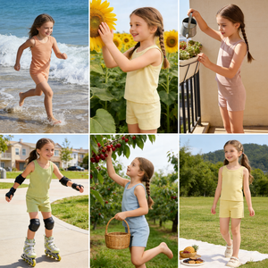 DC Mode Enfant Ensembles de Filles Ensemble de 2 Pièces Coton Bio Débardeur Shorts 12M-7Y Été Casual Grossiste - Product Image 2