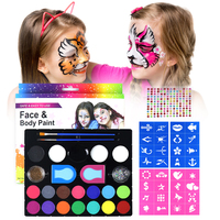 GP Professional 16 couleurs à base d'eau pour le visage et le corps Kit cosmétique avec pochoirs autocollants pour fournitures de peinture corporelle