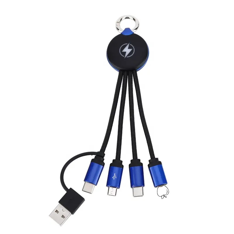 Keychain Cable Custom LED Logo Phone Charger 4 in 1 Braid Cable Multi Function Fast USB Charging Keychain Type C usb Data Cable