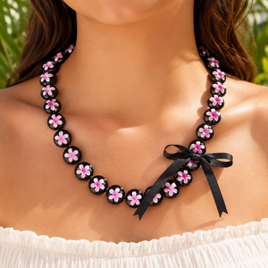 Collar Hawaiano de Nuez de Kukui Pulido con Diseño de <span class=keywords><strong>Plumeria</strong></span> Pintado a Mano, Accesorio de Moda Tropical para Mujer - Product Image 2