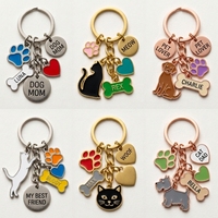 Porte-clés personnalisé multi-breloques en émail pour chien, cadeau personnalisé pour animal de compagnie, bijou, patte 3D, os, chat, porte-clés en métal coloré, vente en gros usine