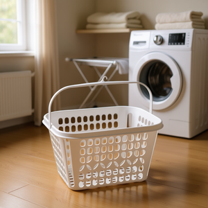 Plastic Laundry Basket White With Handle For Storage And Transport - Product Image 3