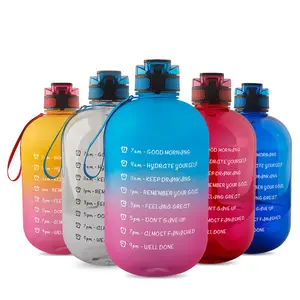 Water Flessen Gym Jug Grote Capaciteit Plastic Motivatie Half Gallon/2.2l/Een Gallon/1 Liter Water Flessen met Custom Logo