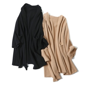 Maxi <span class=keywords><strong>Cardigan</strong></span> a manica lunga in lana <span class=keywords><strong>marrone</strong></span> Cashmere da donna cappotto autunnale Casual con davanti aperto e cappuccio per maglione autunnale - Product Image 2