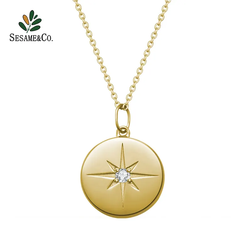 North Star Love direction Star Diamond necklace 18K gold white rose color gold real diamond female pendant small round card