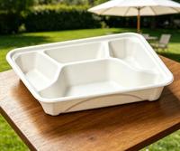 Barquette jetable carrée compartimentée, robuste et étanche, en composite de canne à sucre, compostable industriellement et à domicile, pour la restauration