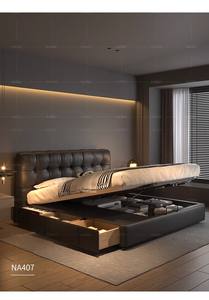 Moderne élégant Caramel nuage guimauve forme en cuir véritable bois massif en acier inoxydable chambre hôtel multi-taille lit de rangement - Product Image 6