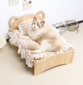 Großhandel Indoor <span class=keywords><strong>Cat</strong></span> Princess Style Bett Abnehmbare wasch bare Hängematte Massivholz Hunde bett Kleiner Hund Holz Haustier bett - Product Image 5