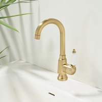 Robinet de lavabo WEIHAO de luxe en or brossé imitation, design en forme de gourde, avec poignée en céramique, mitigeur de lavabo à poser sur le comptoir