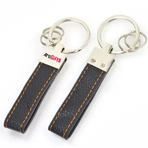 Cheap gift items bulk black leather custom hotel promotional key holder keyring keychain with logo