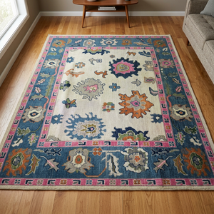 Alfombra de nudo hecha a mano anudada de lana de alta calidad Oushak nuevas alfombras bordadas modernas con patrón de forro de trabajo para sala de estar, dormitorios - Product Image 1