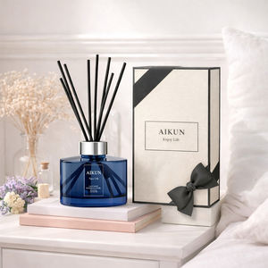 Aikun Custom 120ml Fragrance Fresh Linen Scent Glass <b>Bottle</b> <b>Reed</b> <b>Diffuser</b> Set with Luxury Ribbon Box for Bedroom Nightstand Use - Product Image 1