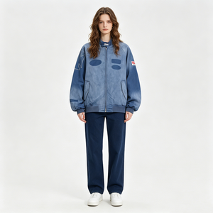 Chaqueta Bomber de Algodón Lavado Vintage con Logotipo de Carreras Bordado, Chaqueta Cortavientos Personalizada para Hombre y <span class=keywords><strong>Mujer</strong></span> - Product Image 1