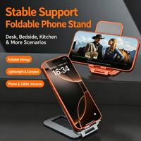 Support de téléphone et tablette en alliage d'aluminium mince, pliable, portable, multifonctionnel pour diffusion en direct, cours en ligne, études