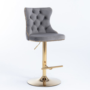 Sgabelli da Bar Girevoli in Velluto Dorato A&A Furniture, Altezza Regolabile 25-33 Pollici, Moderni Imbottiti con Schienale - Product Image 3
