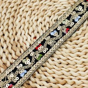 인도풍 골드 장식 프렌치 레이스 100% 폴리에스터 재봉 공예 장식용 스팽글 사리 테두리 자수 리본 웨딩용 - Product Image 6