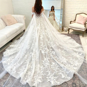 Off The Shoulder Wedding Dress Princess Waistline Sweetheart Neckline Ball Gown <b>White</b> <b>Lace</b> Applique Floral Print Bridal Gown - Product Image 3