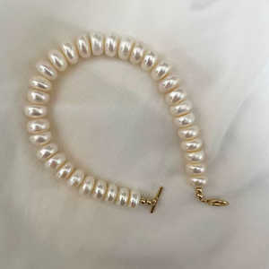 Pulsera de Perlas de Agua Dulce Naturales Grandes, Diseño de Cuentas Planas Tipo Ábaco - Product Image 6