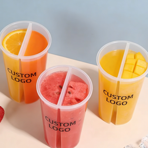 Vaso de Plástico Desechable 2 en 1 de Pared Simple con Doble Compartimento, 90 mm de Diámetro, 350 ml, para Jugo con Hielo para Café - Product Image 3