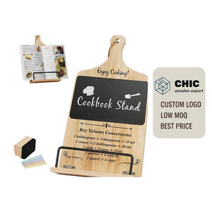 Support de livre de cuisine en bois de pin avec <span class=keywords><strong>porte</strong></span>-pages en métal, autocollant de tableau noir amovible, support de tablette pour comptoir de cuisine - Product Image 1