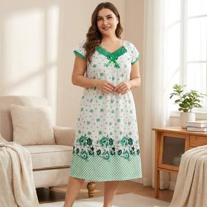 Nuova Collezione: <span class=keywords><strong>Camicia</strong></span> <span class=keywords><strong>da</strong></span> <span class=keywords><strong>Notte</strong></span> Trendy Plus Size in Fibra di Latte con Stampa Floreale, Traspirante e Confortevole, Manica Corta, per Primavera Estate Autunno - Product Image 2