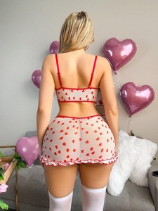 KISS <span class=keywords><strong>ME</strong></span> ANGEL Set Lingerie Sexy da Donna con Stampa a Cuori, Reggicalze, Pizzo Trasparente e Fiocco, Completo Reggiseno e Mutandine Sexy - Product Image 6